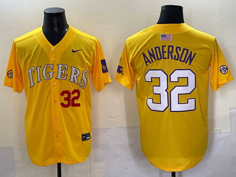 Men 2025 LSU Tigers #32 Anderson Yellow Joint Name Nike NCAA Jersey style 4->ncaa teams->NCAA Jersey
